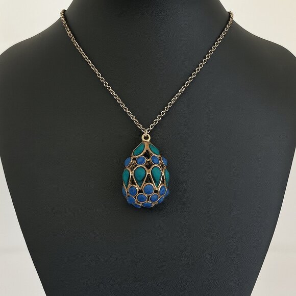 Vintage Egg Shaped (Inspired) Pendant with Lapis Lazuli Stones and 24" Chain NWT - Picture 1 of 7